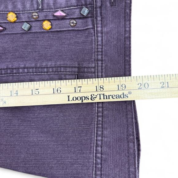 Ruby Rd Petite Denim Jacket Womens 6P Small Purple Studded Boho Festival Western - Picture 12 of 13